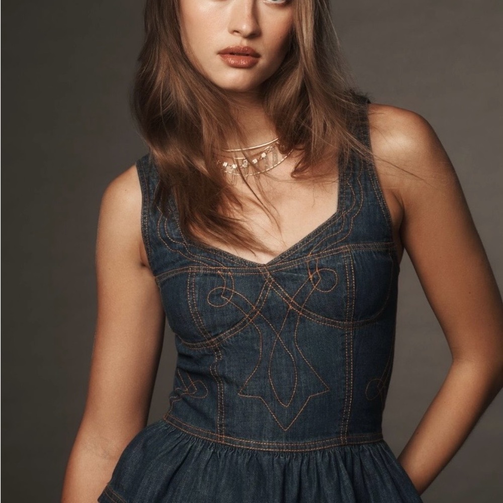 Pilcro Embroidered Peplum Corset Top